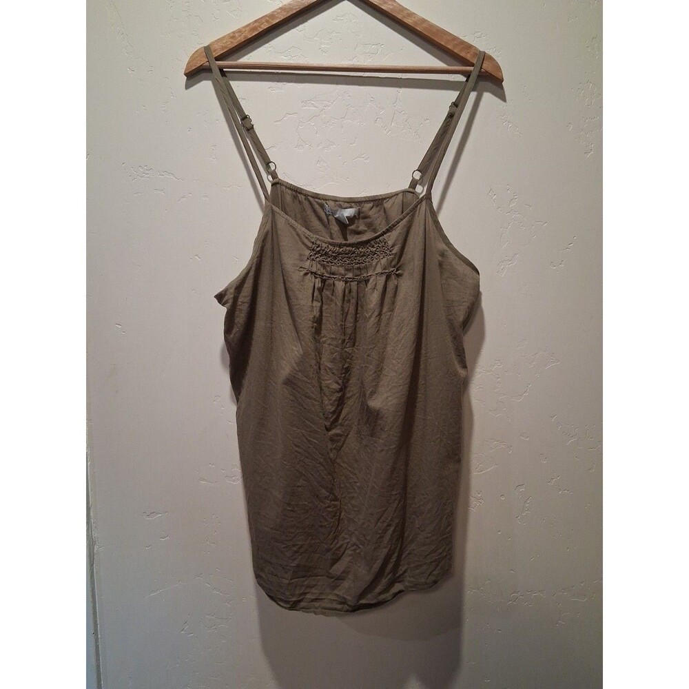 Old Navy Wmn's Sz XL Green Tank Top Adjustable Spaghetti Straps Smocked FLAW